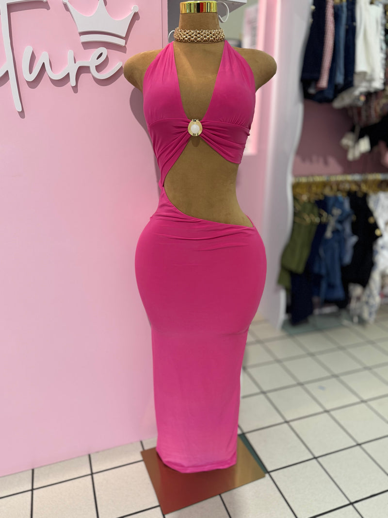 Fuchsia Ring Cutout Maxi Dress