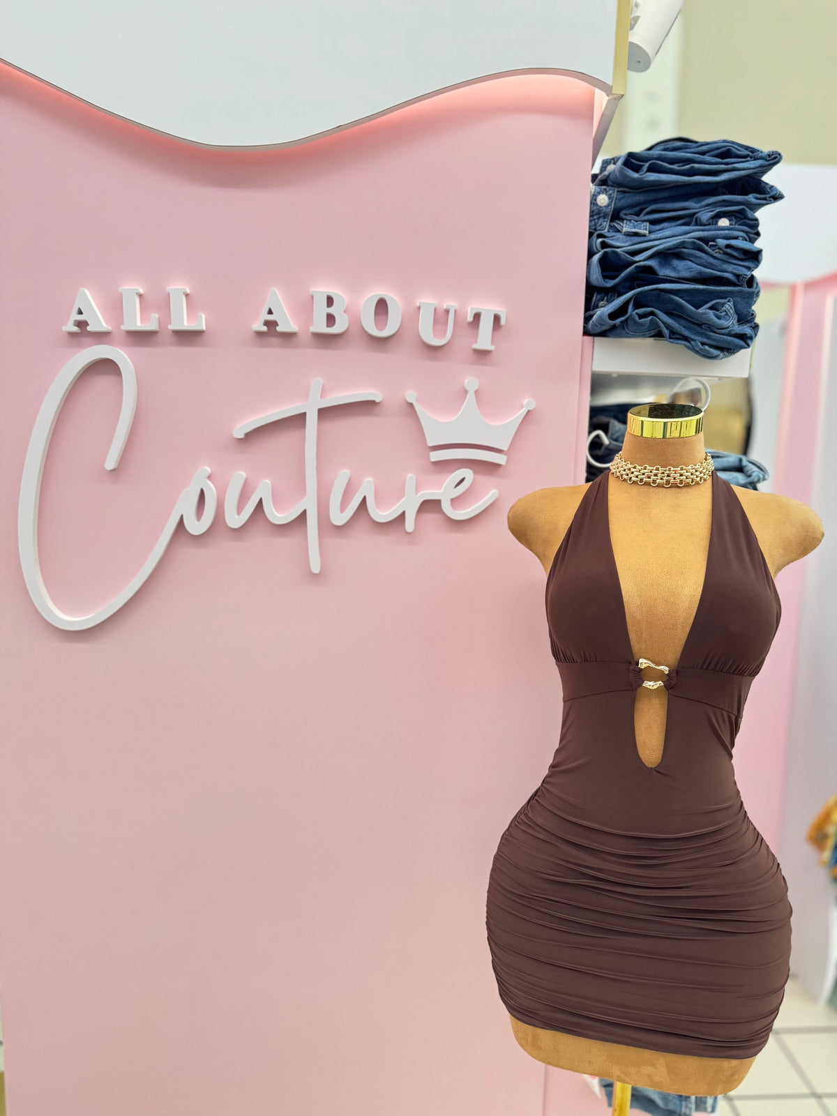 Golden Touch Halter Mini Dress – Br