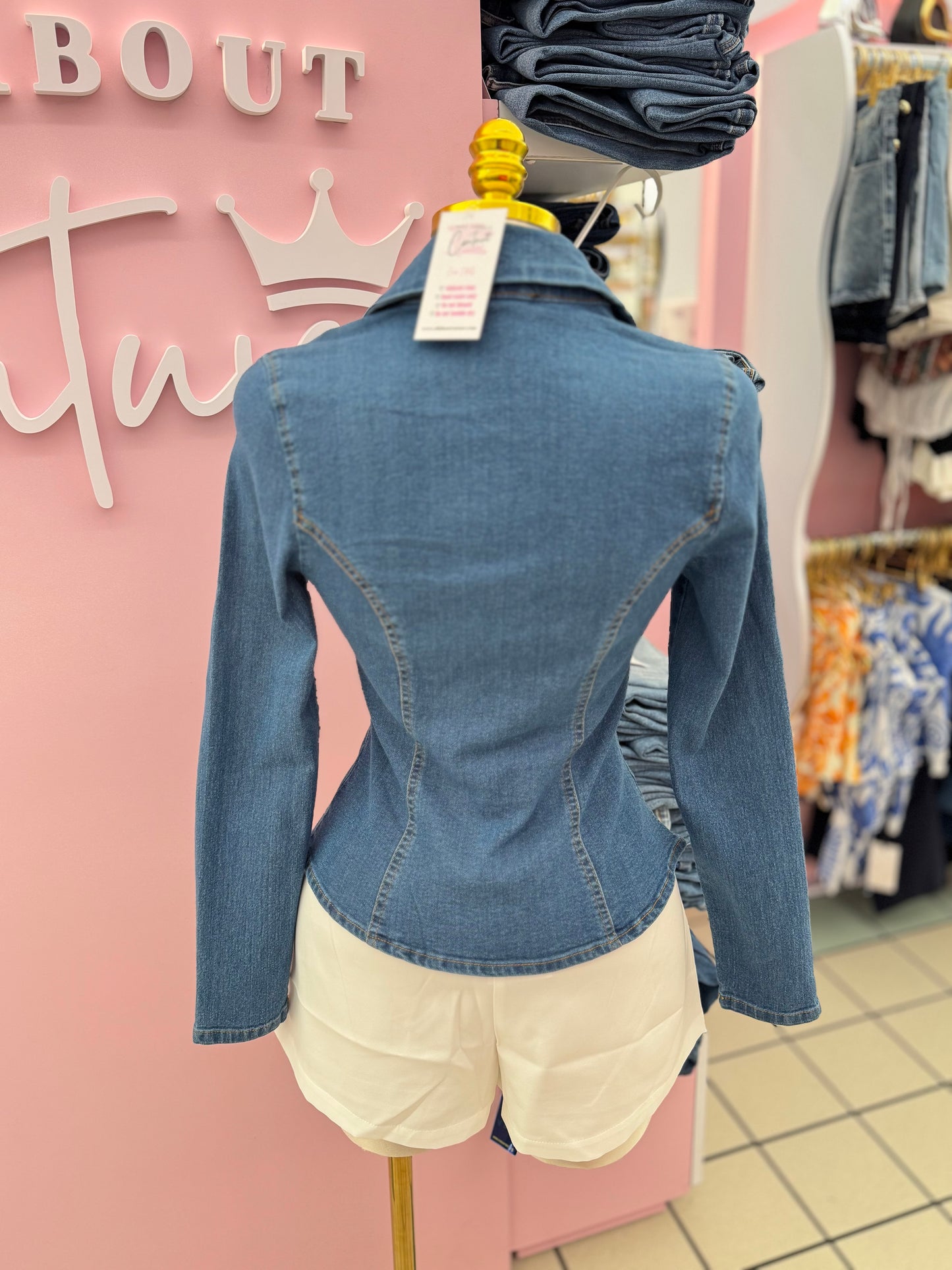Denim Zip-Up Corset Blouse