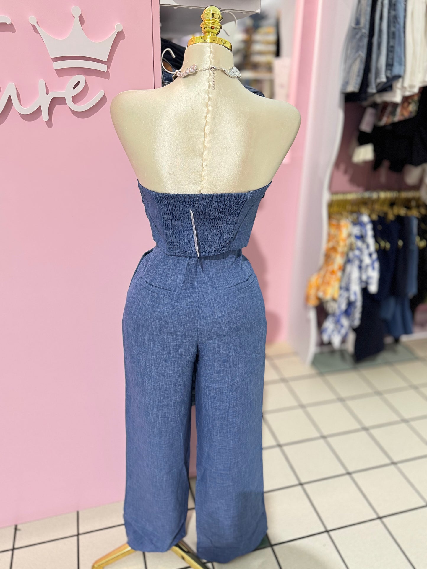 Blue Linen-Look Two-Piece Set