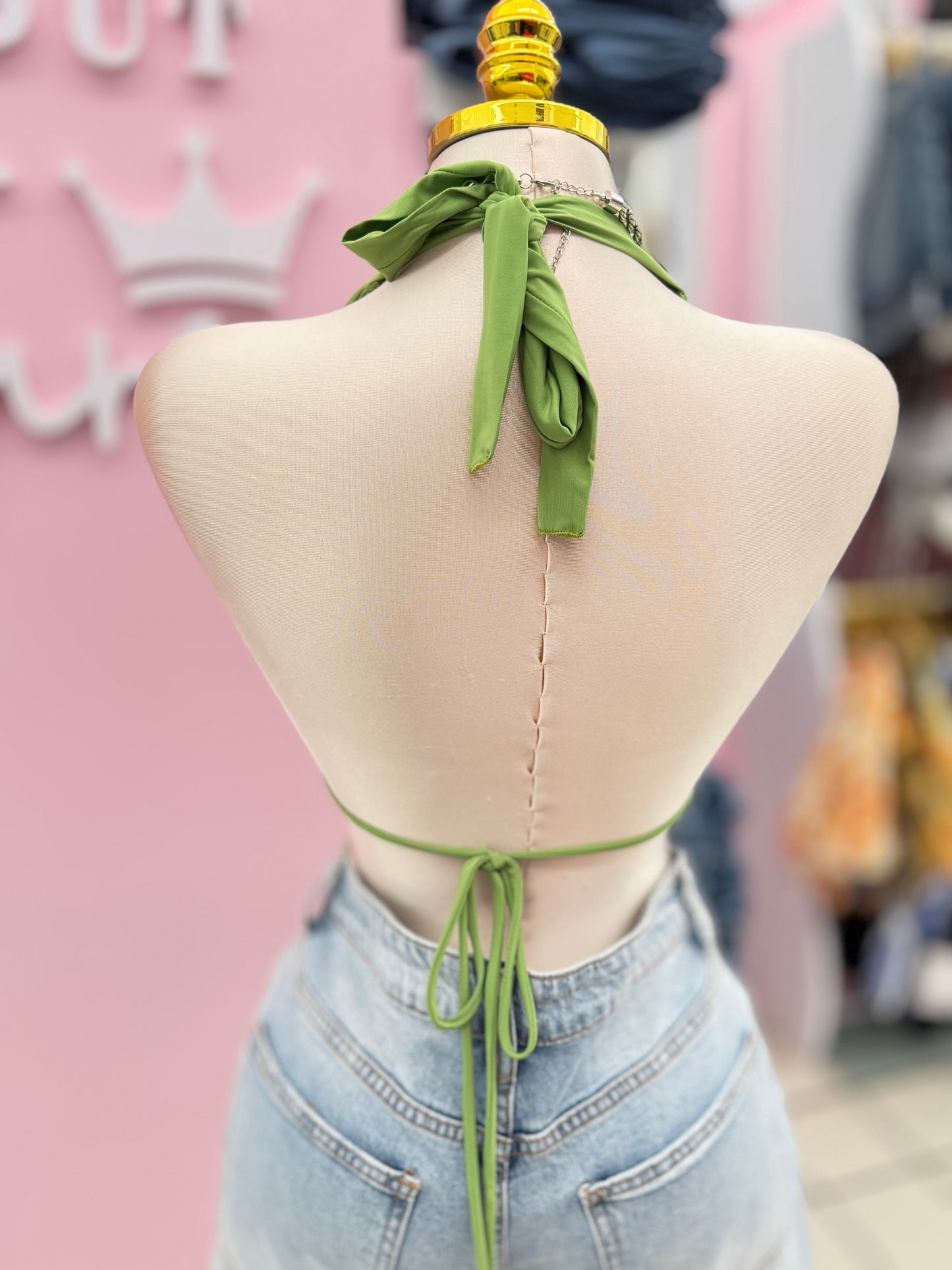 Green Cowl Neck Halter Top