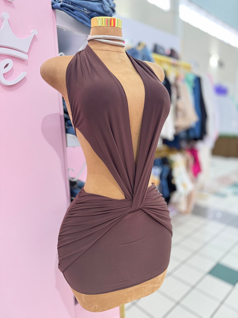 Brown cutout mini dress