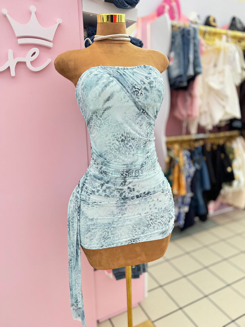 Wild Mist Strapless Mini Dress