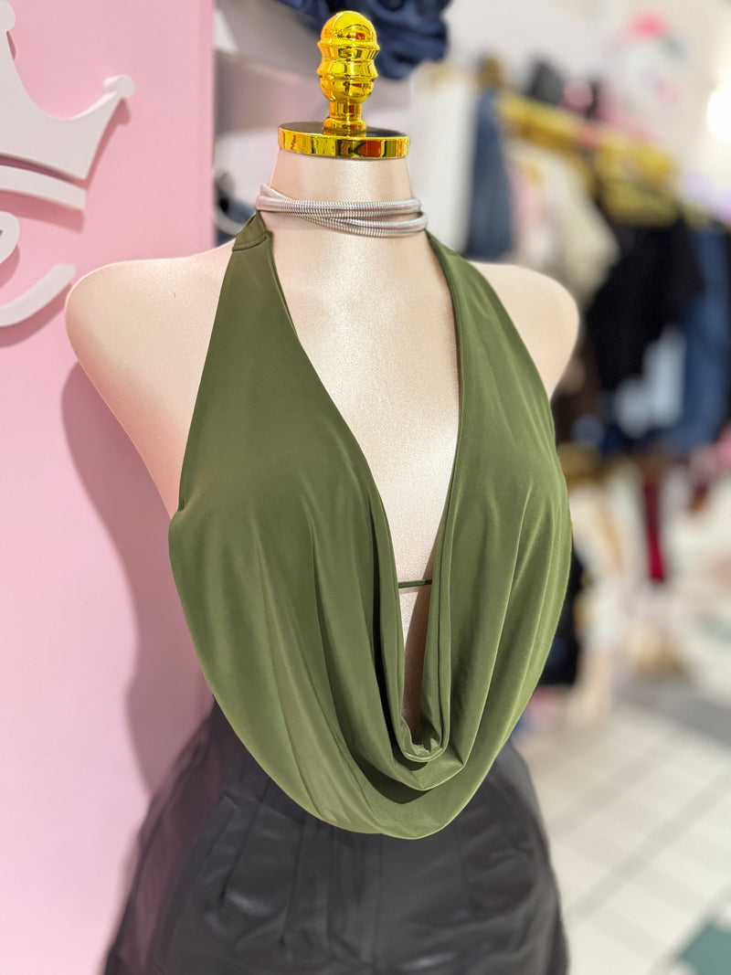 Olive Muse Cowl Neck Halter Top