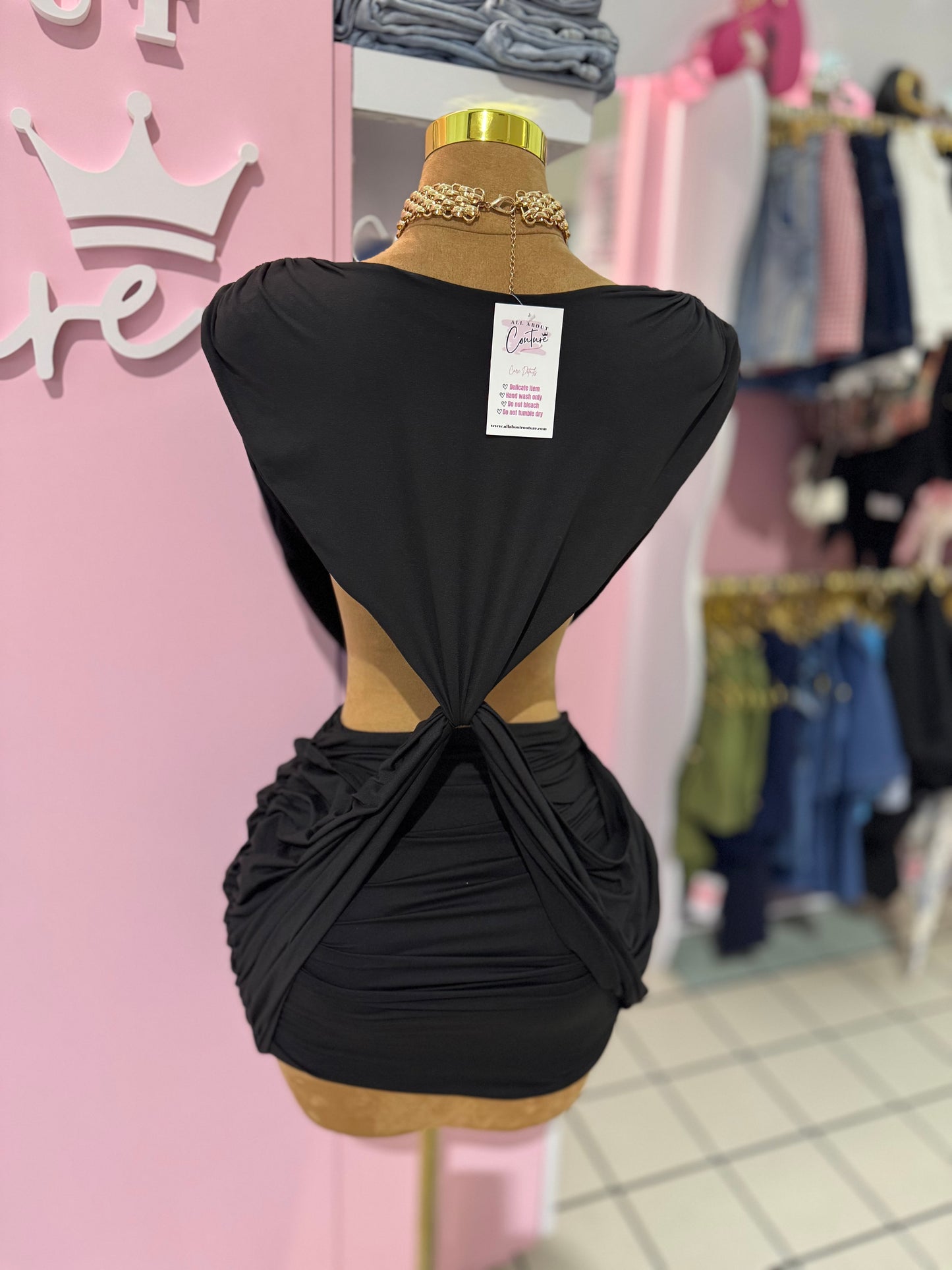 Midnight Twist Ruched Mini Dress