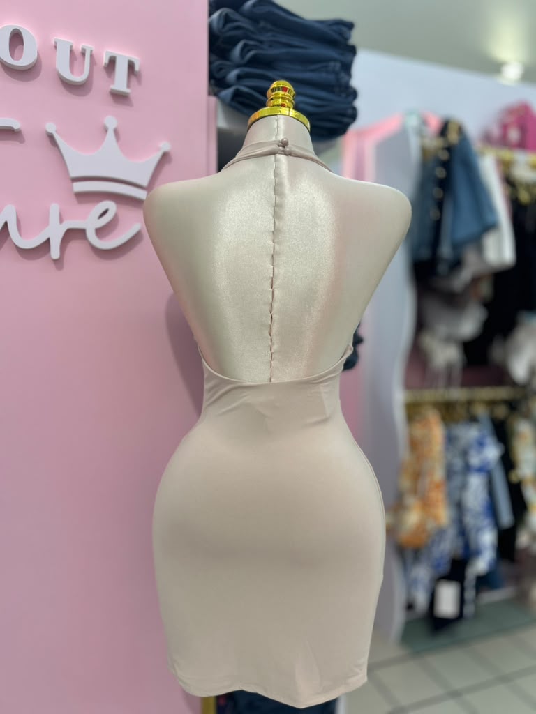 Halter Mini Dress – Nude