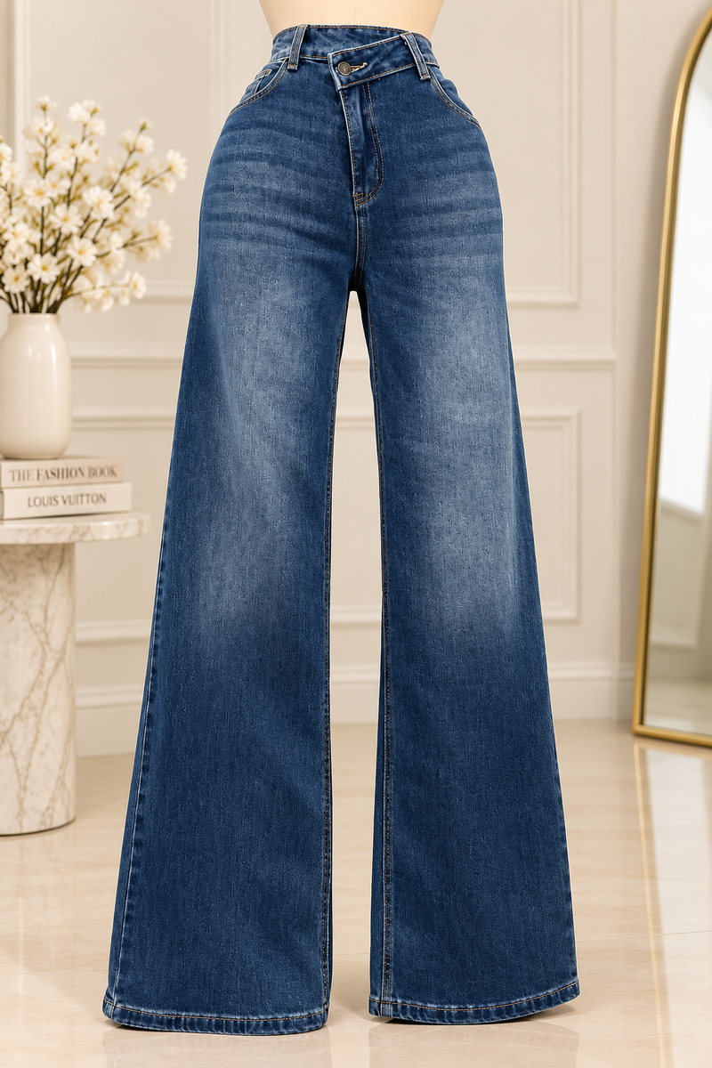 Crossover Waist Wide Leg Jeans