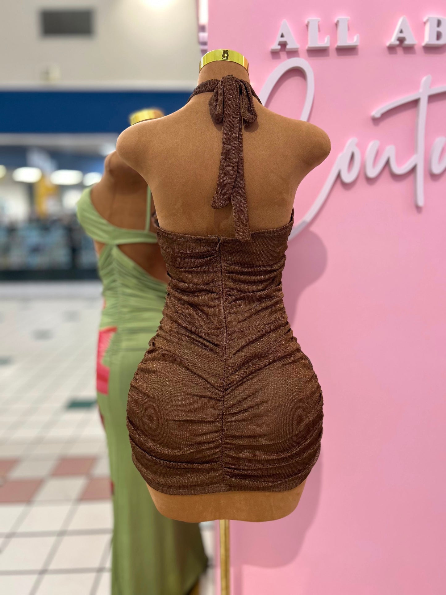 Ruched Halter Mini Dress – Chocolate