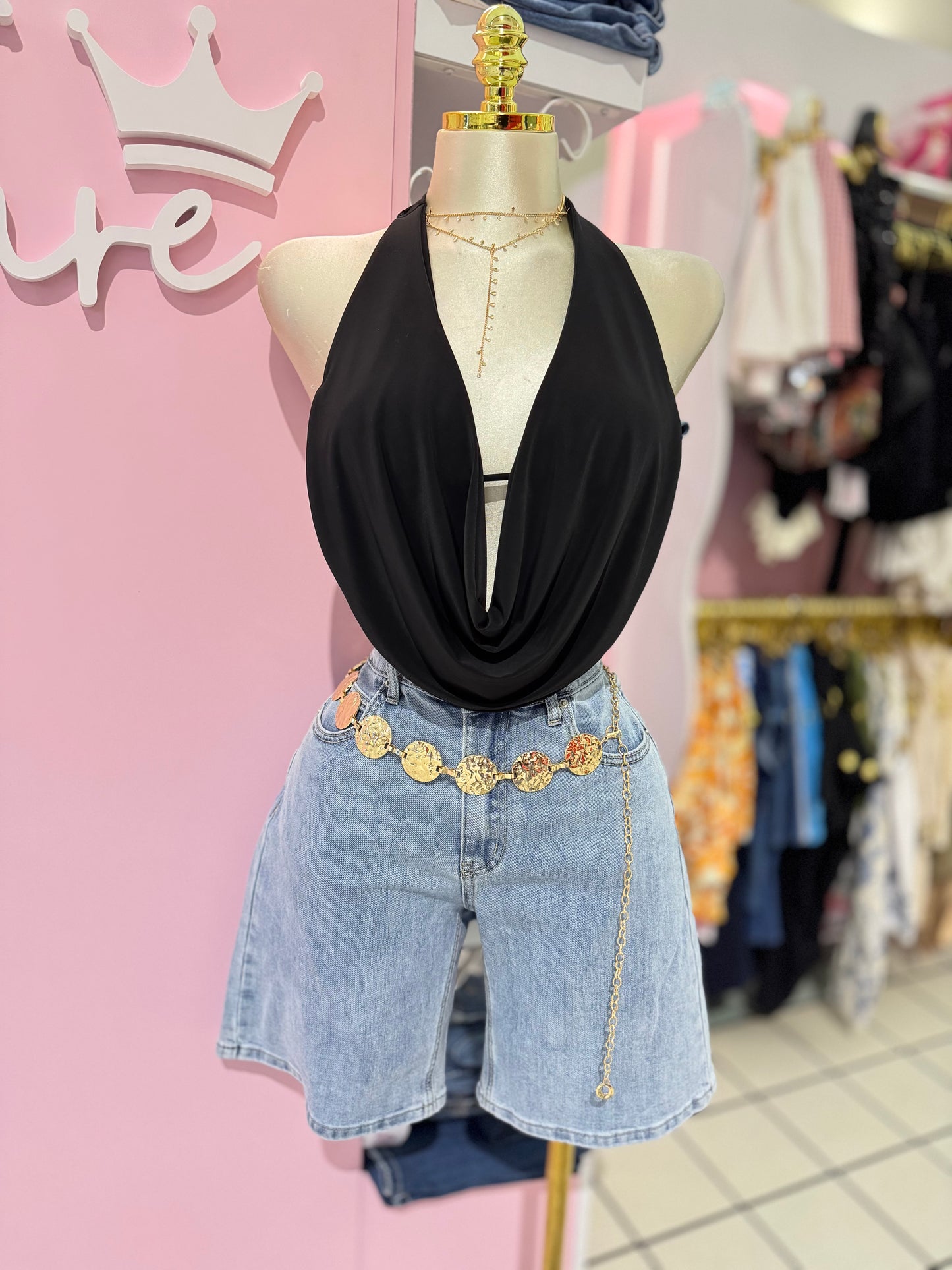 Draped Halter Top – Black