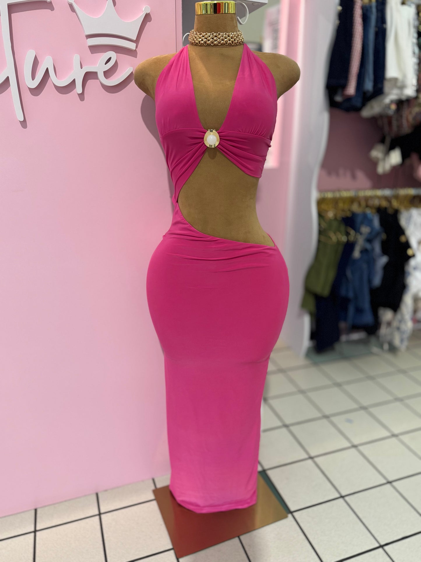 Fuchsia Ring Cutout Maxi Dress
