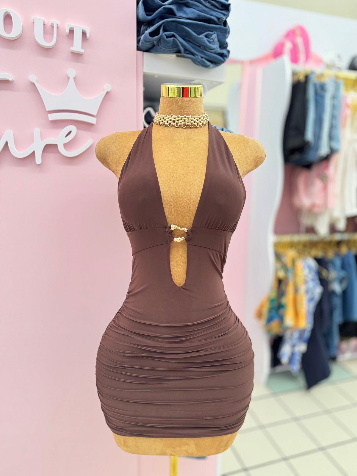 Golden Touch Halter Mini Dress – Br