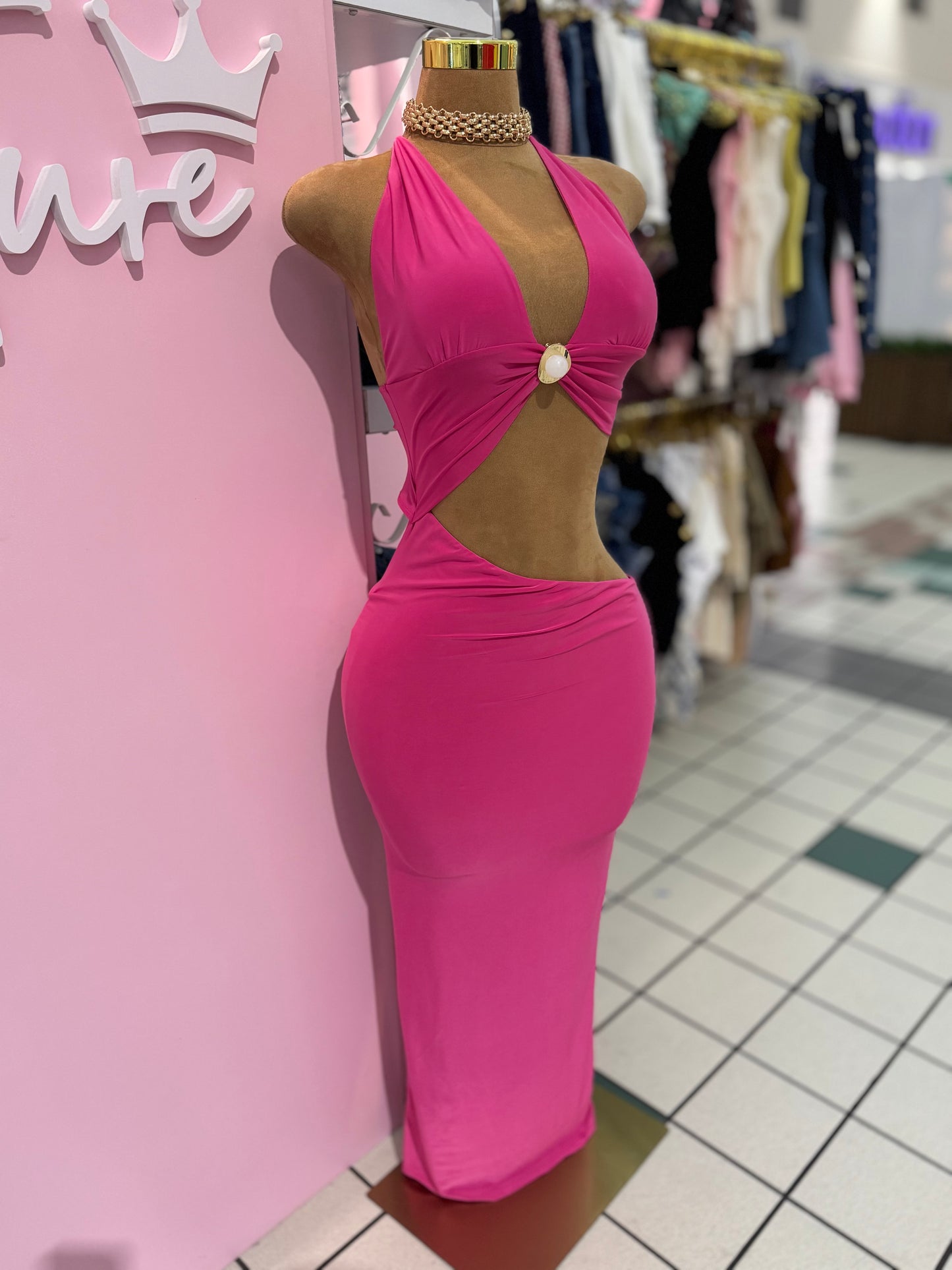 Fuchsia Ring Cutout Maxi Dress