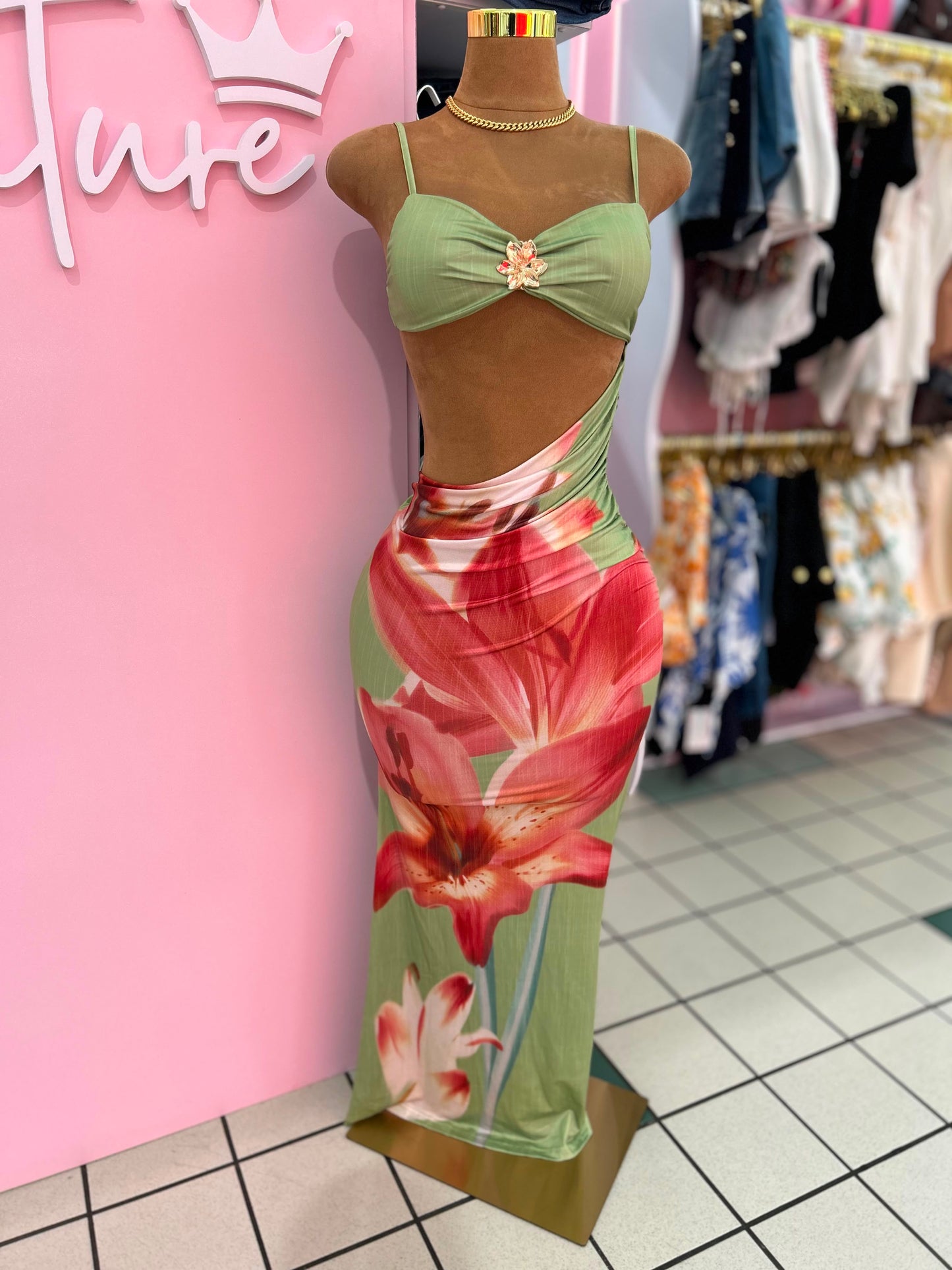 Tropical Bloom Cutout Maxi Dress
