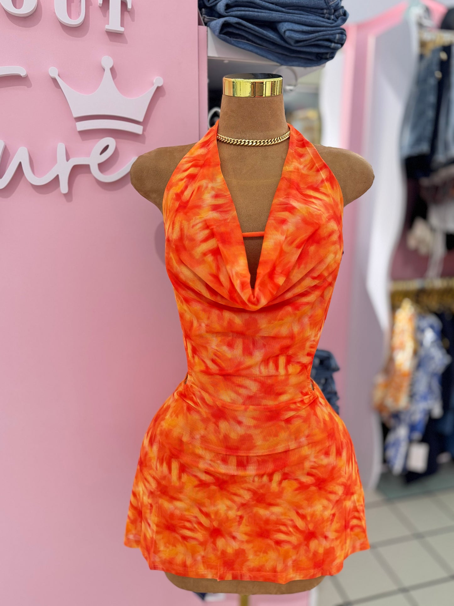Sunset Glow Halter Mini Dress
