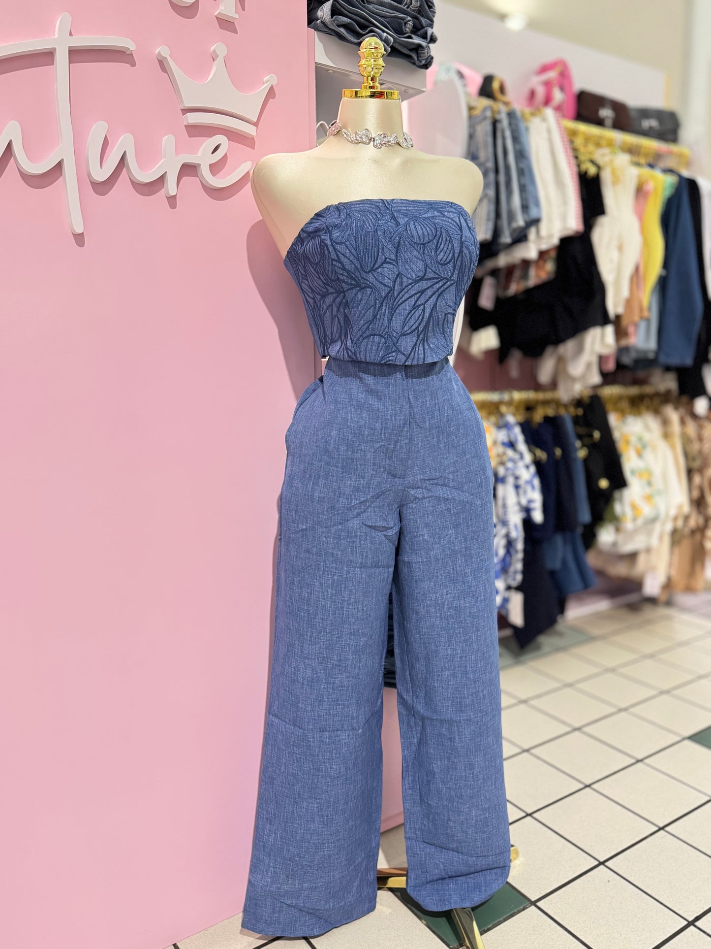 Blue Linen-Look Two-Piece Set