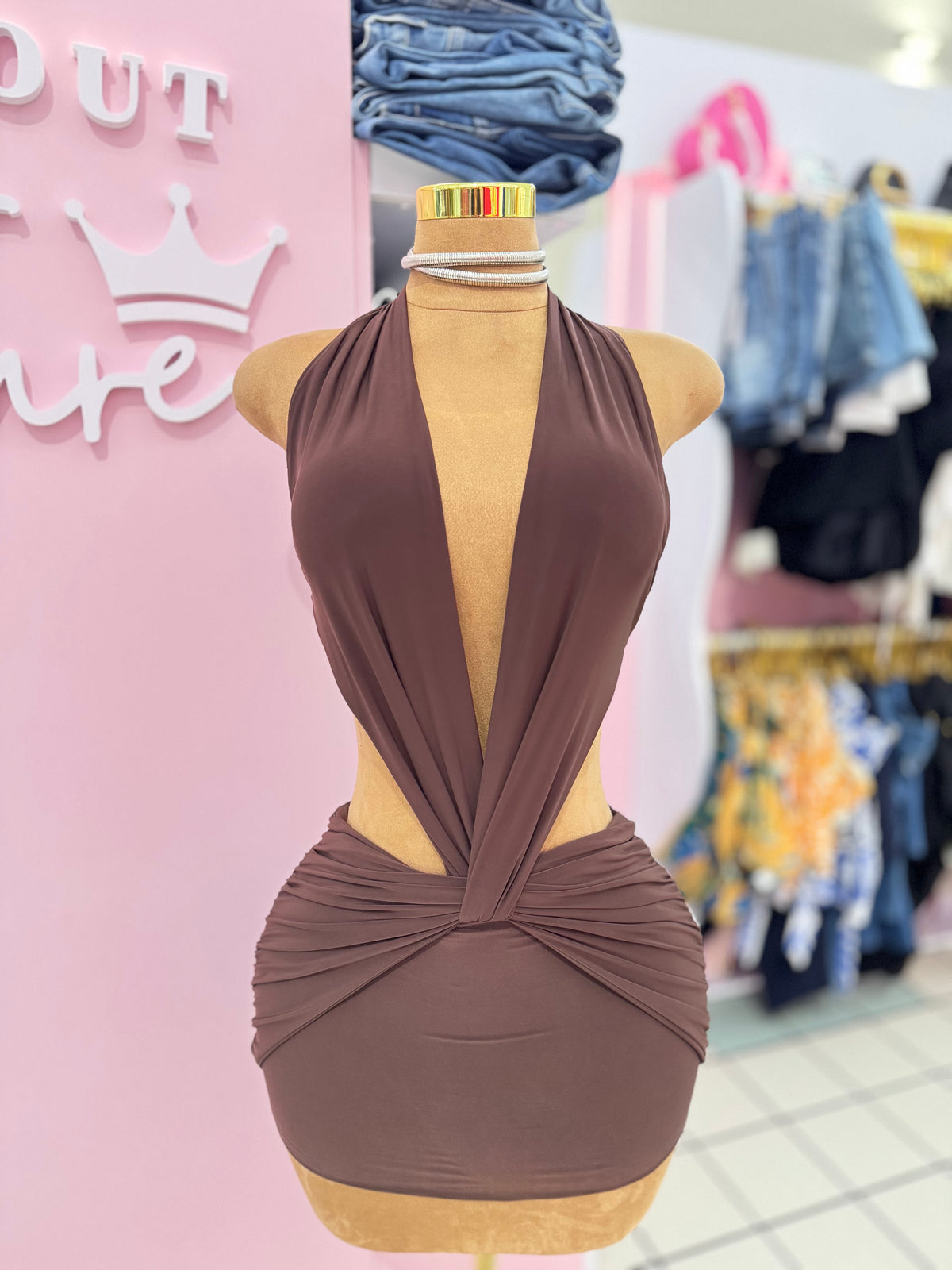 Brown cutout mini dress