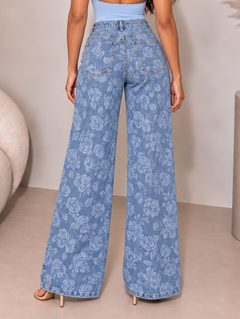 Rose Denim Wide Leg Jeans