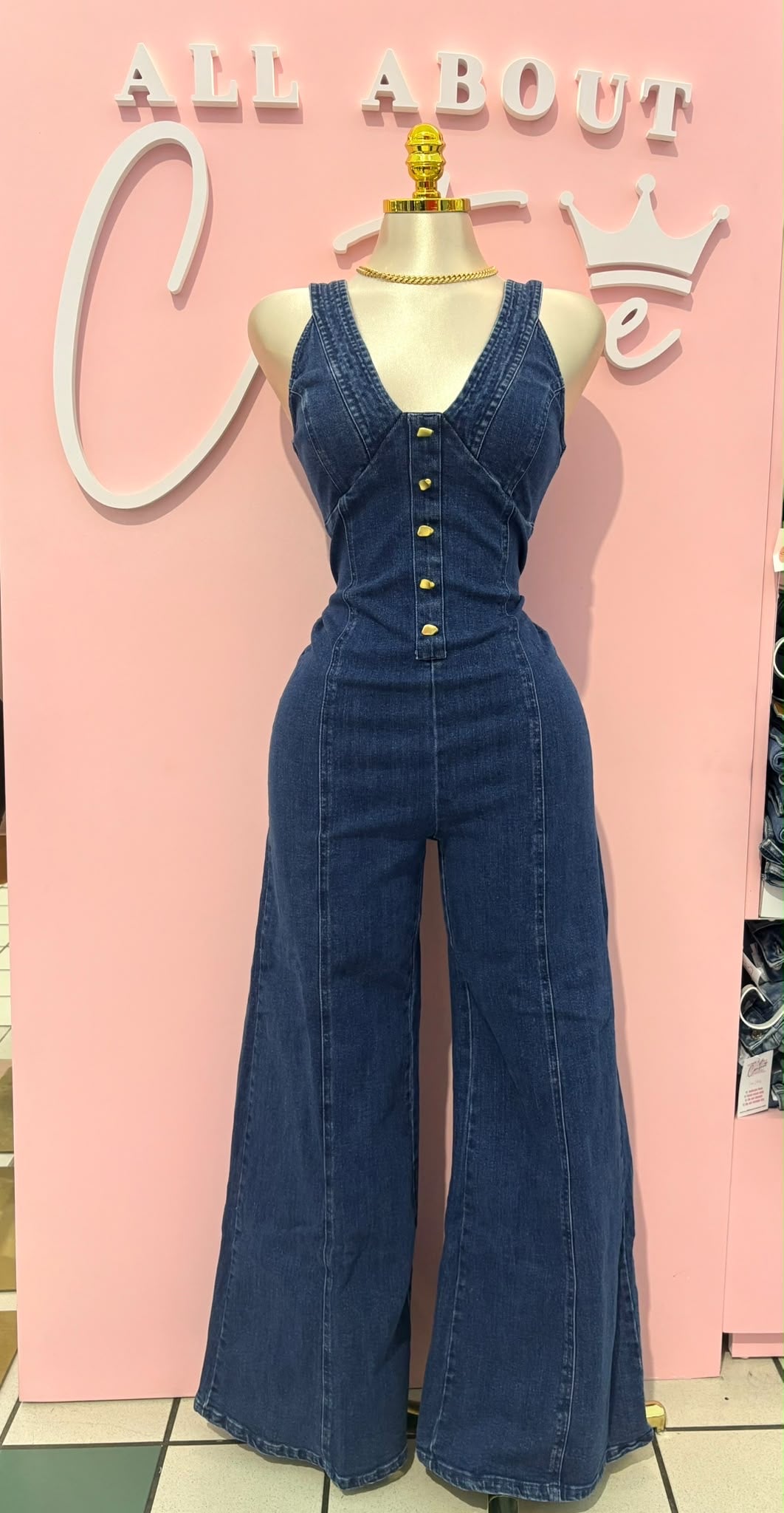 Golden Button Denim Jumpsuit