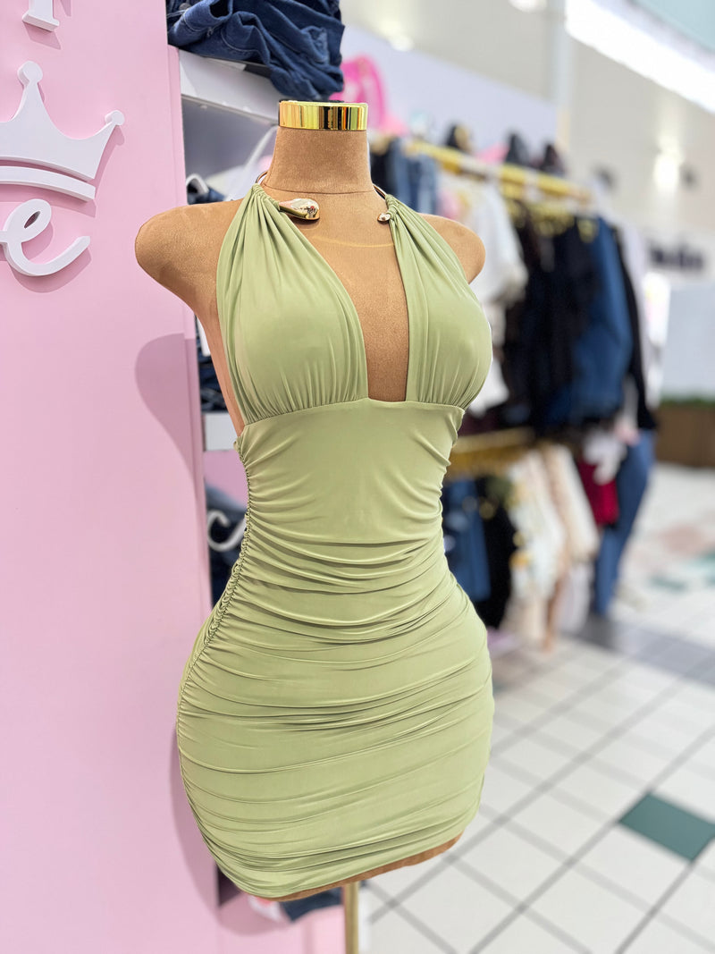 Olive Muse Halter Mini Dress
