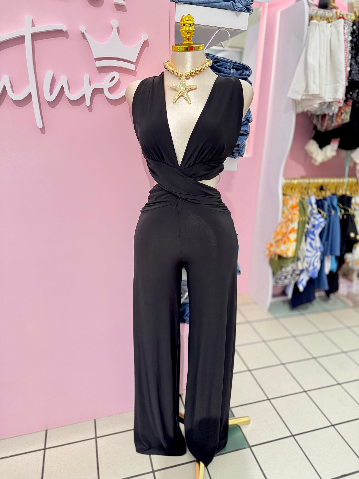 Cross Back Wide Leg Jumpsuit