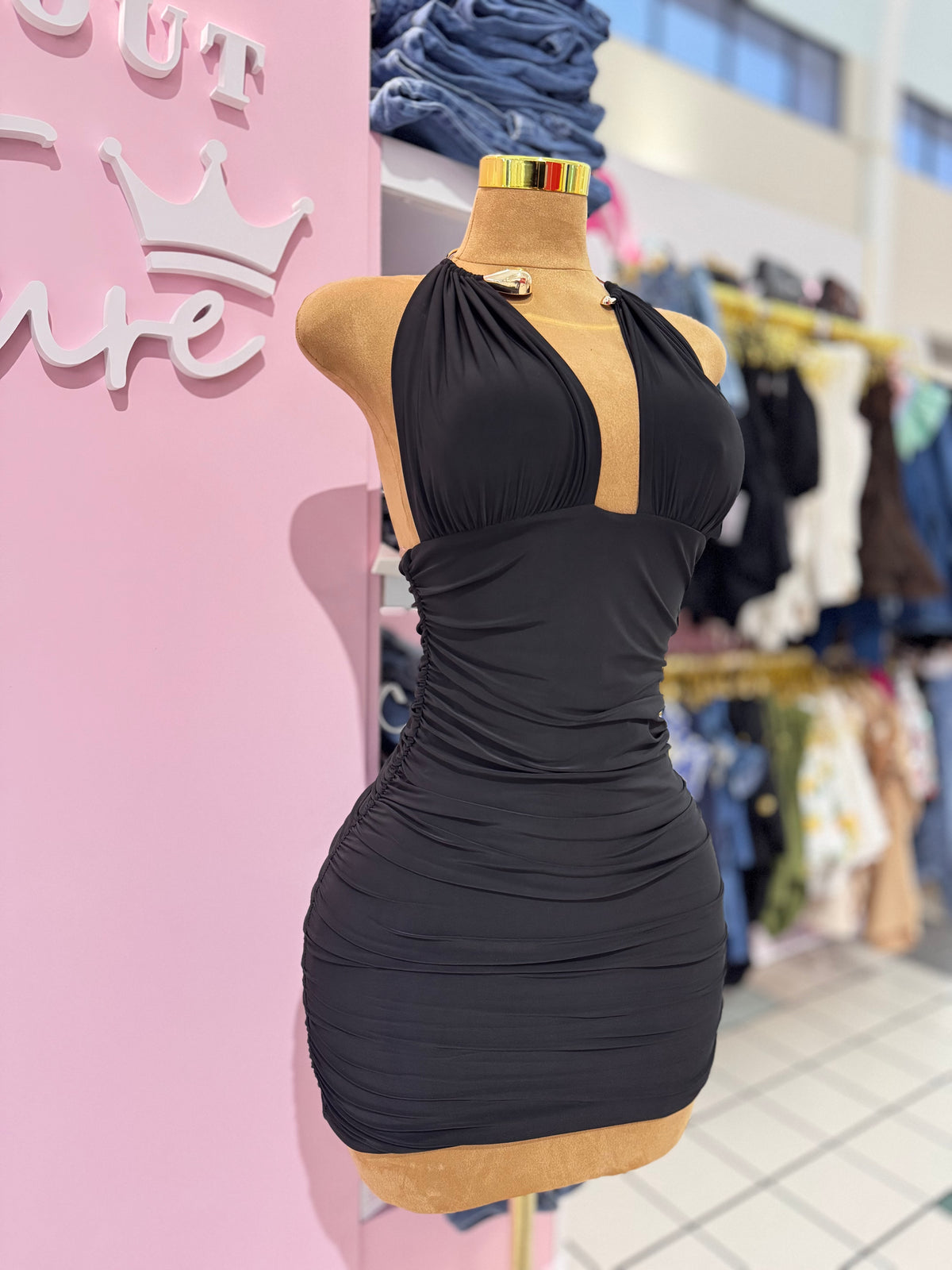 Golden Touch Mini Dress – Black