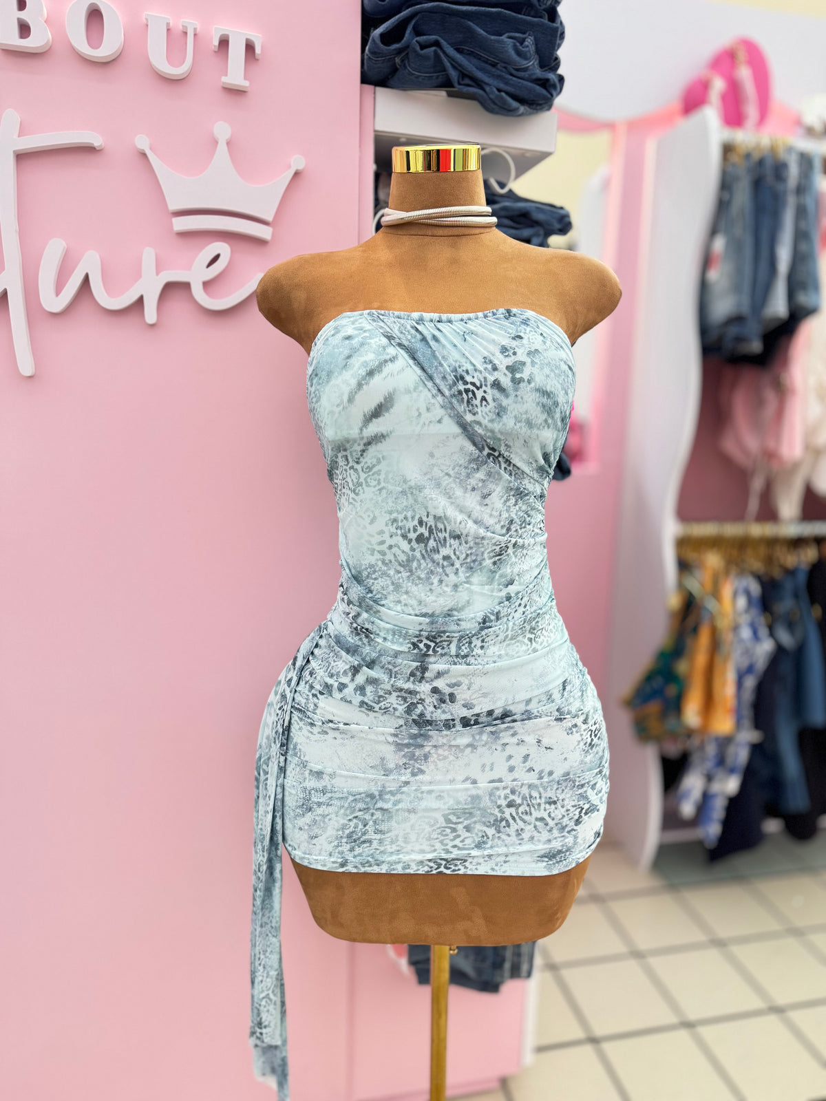 Wild Mist Strapless Mini Dress