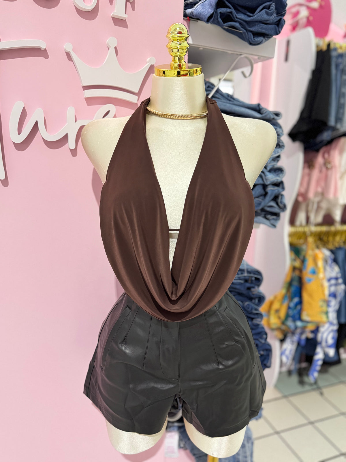 Cowl Halter Top Brown