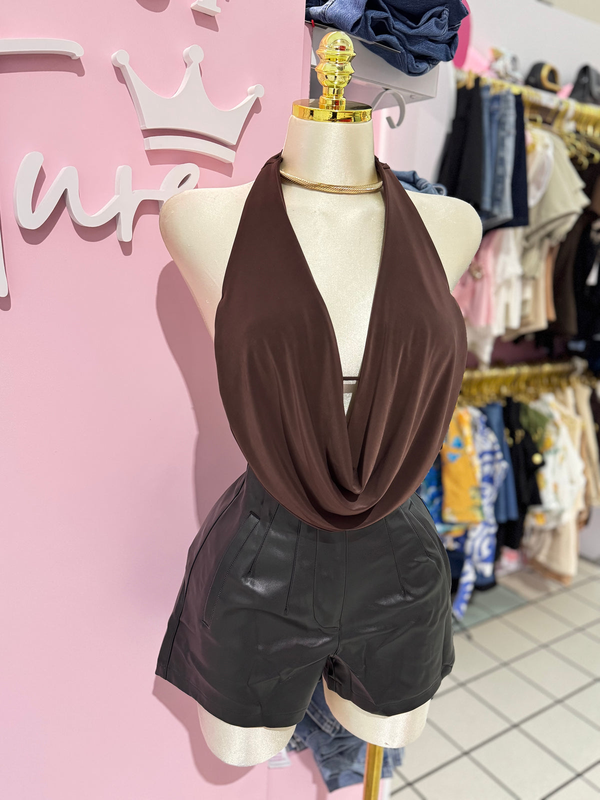 Cowl Halter Top Brown