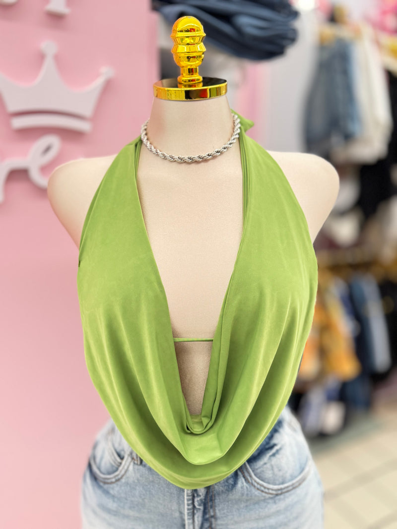 Green Cowl Neck Halter Top