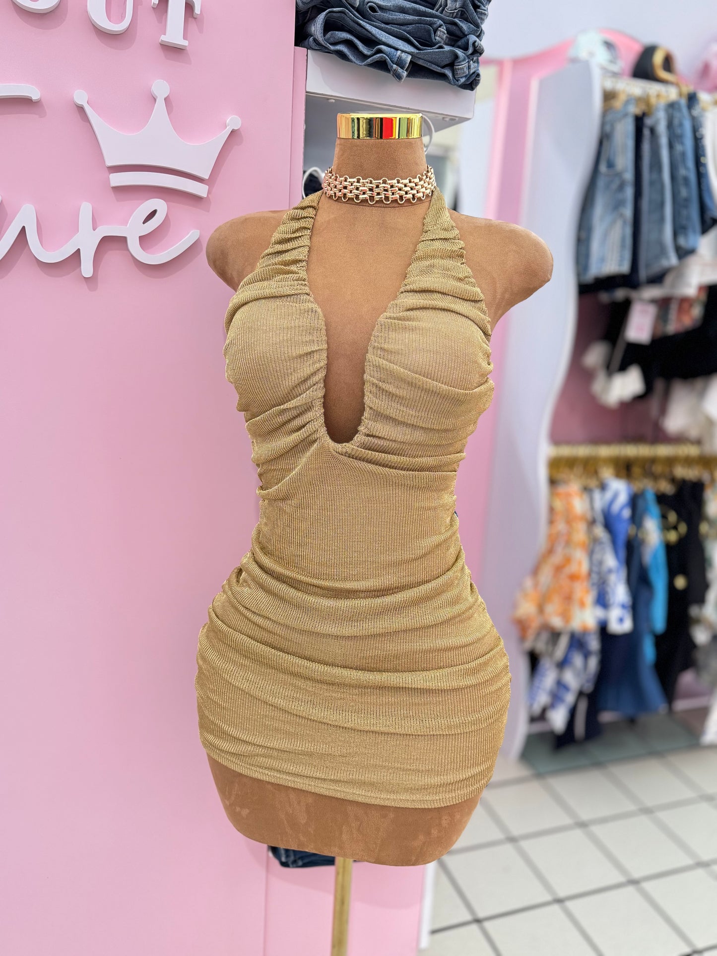 Golden Hour Ruched Mini Dress