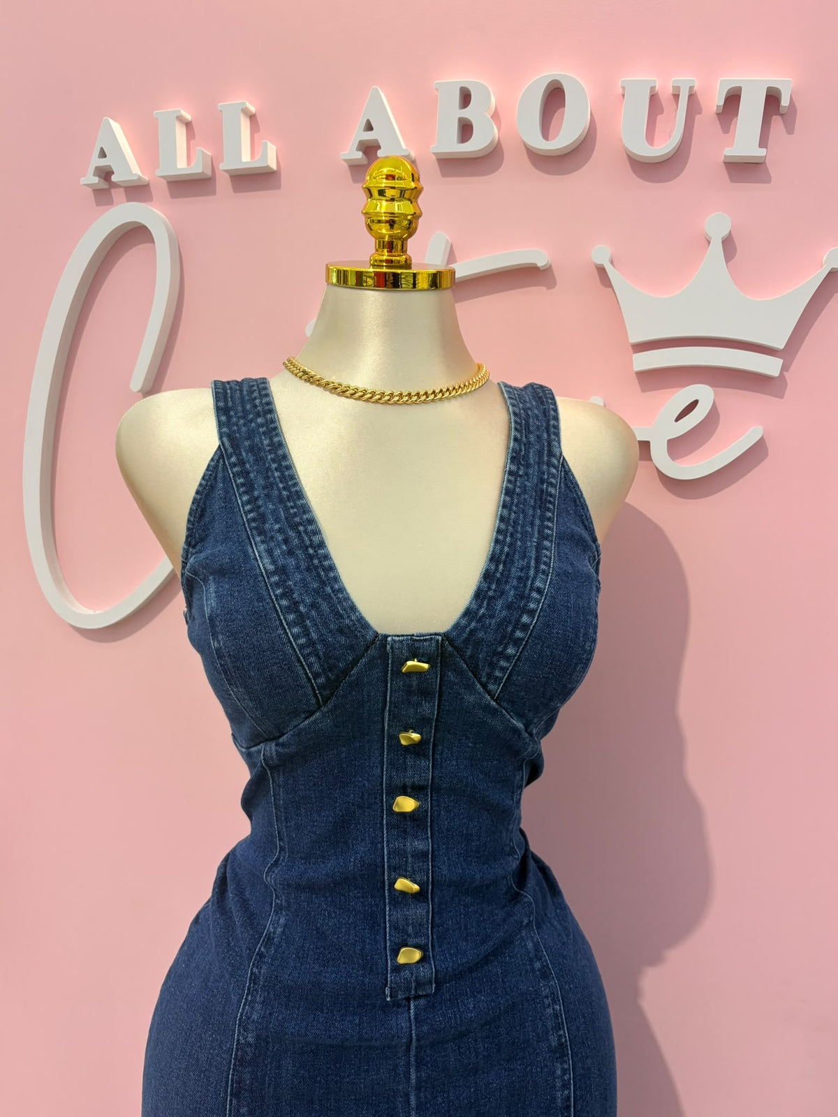 Golden Button Denim Jumpsuit