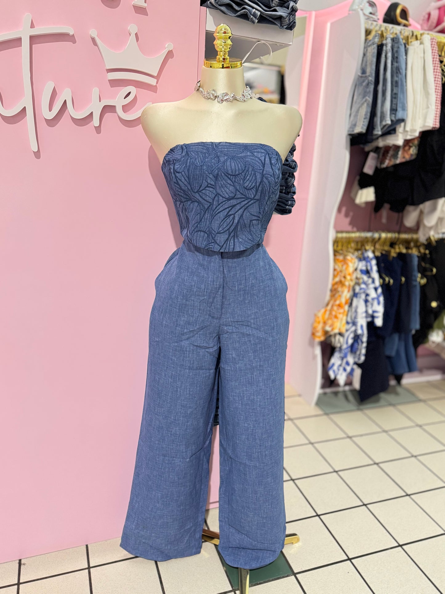 Blue Linen-Look Two-Piece Set