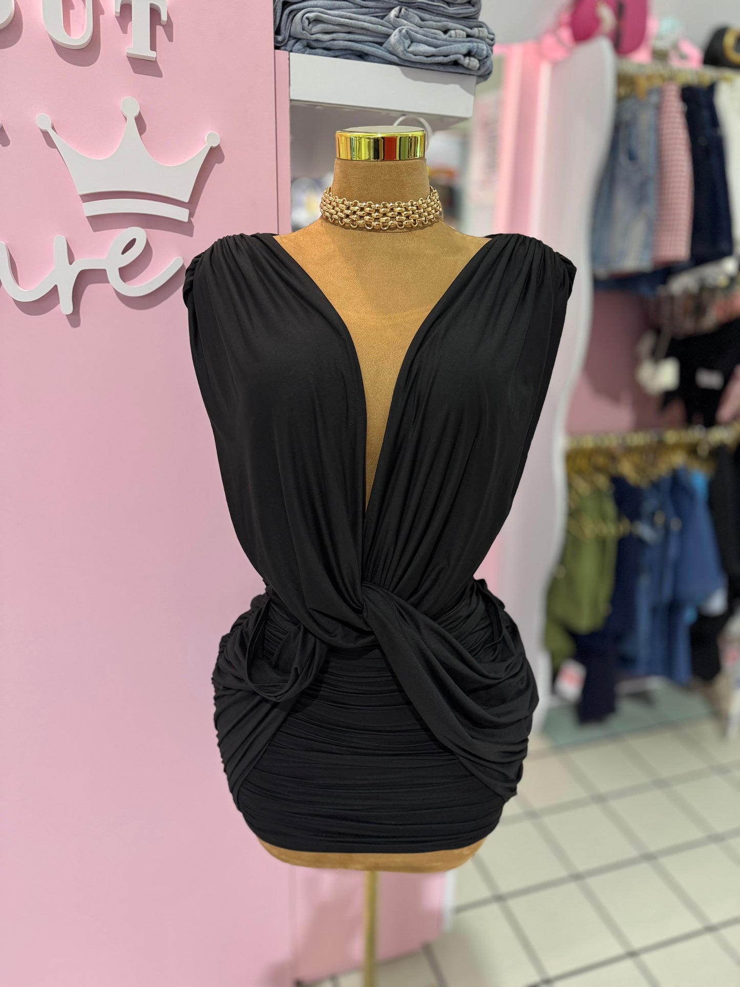 Midnight Twist Ruched Mini Dress