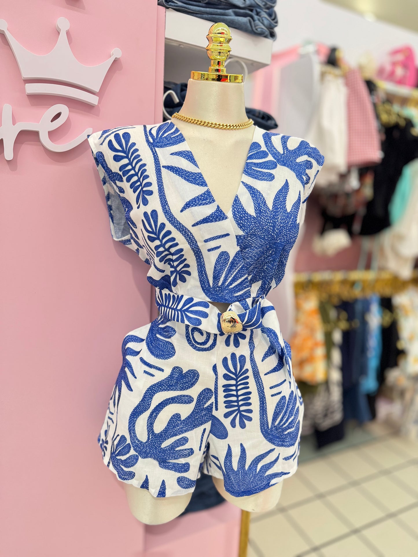 Blue Escape Belted Short Set
