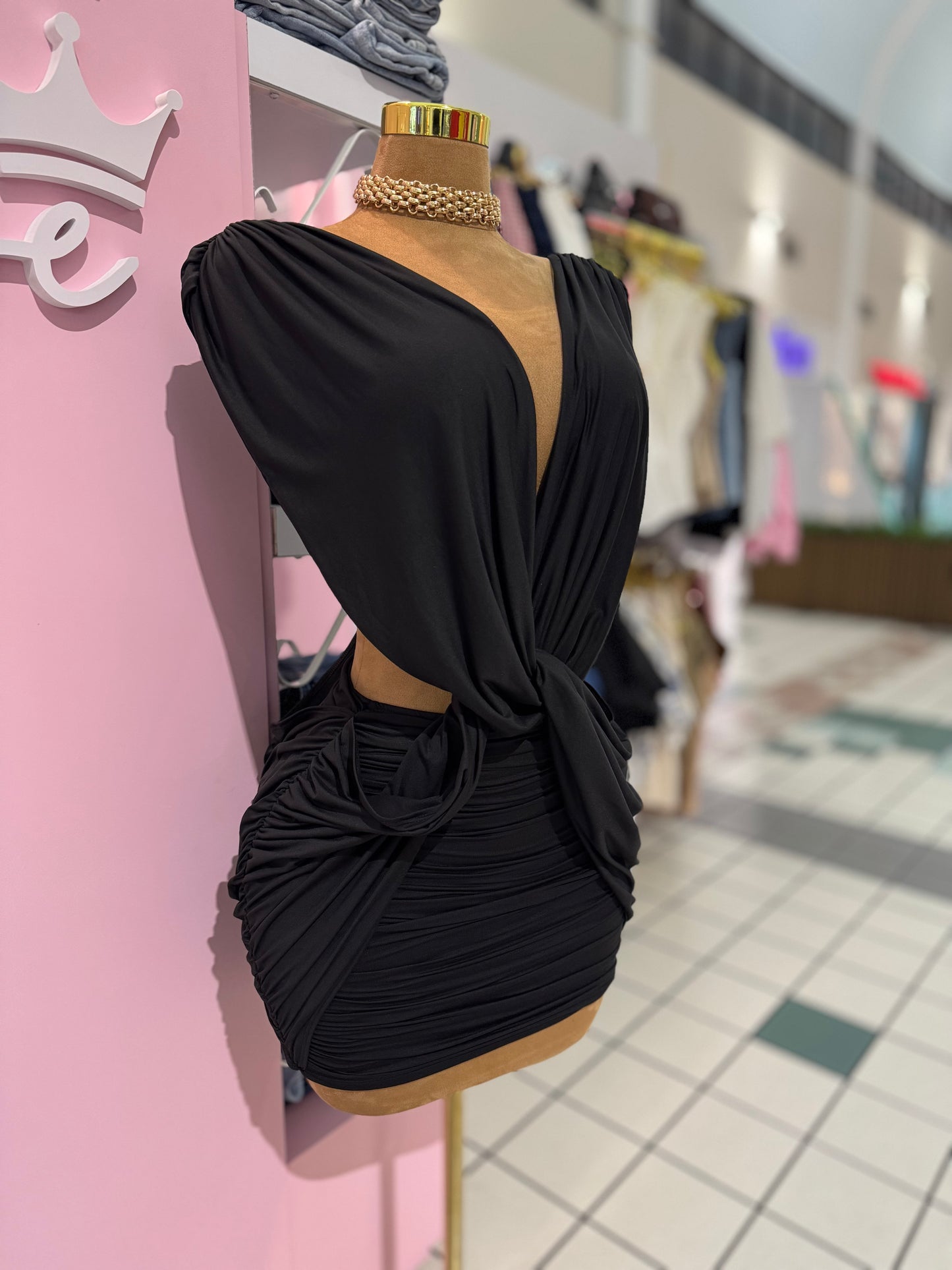 Midnight Twist Ruched Mini Dress
