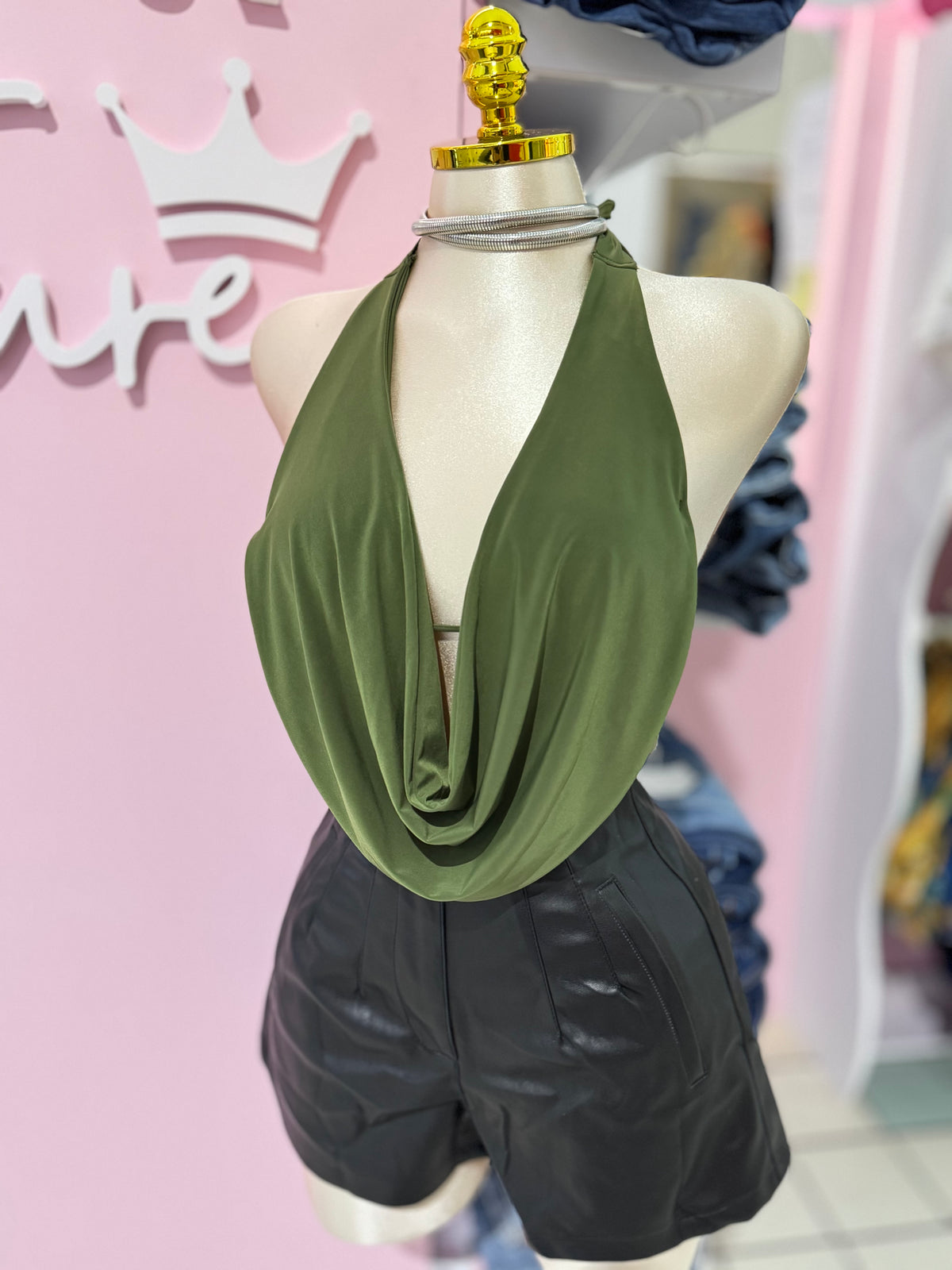 Olive Muse Cowl Neck Halter Top