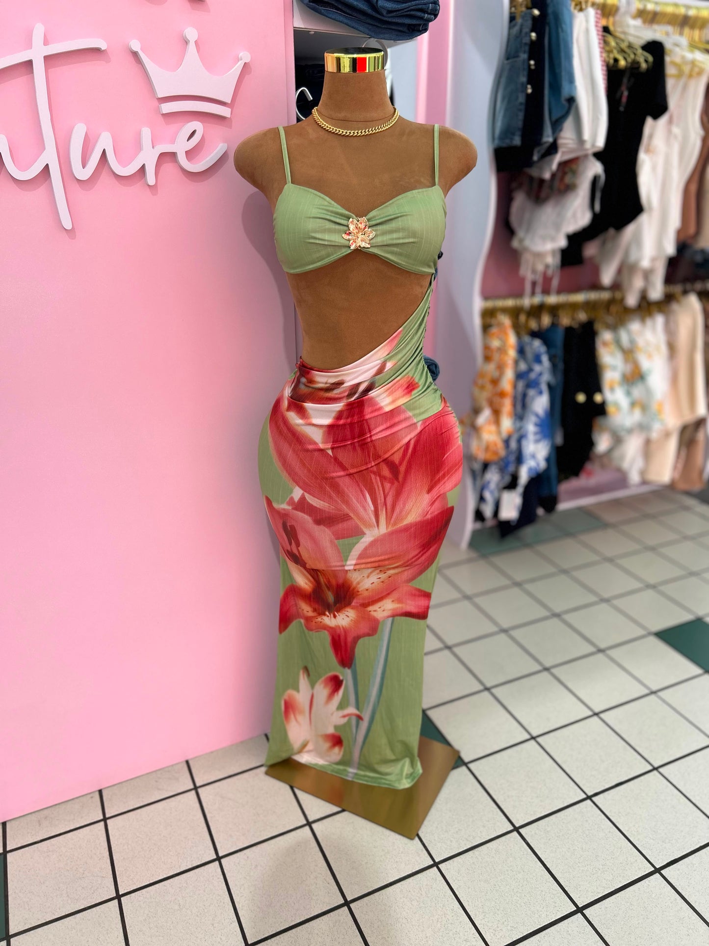 Tropical Bloom Cutout Maxi Dress