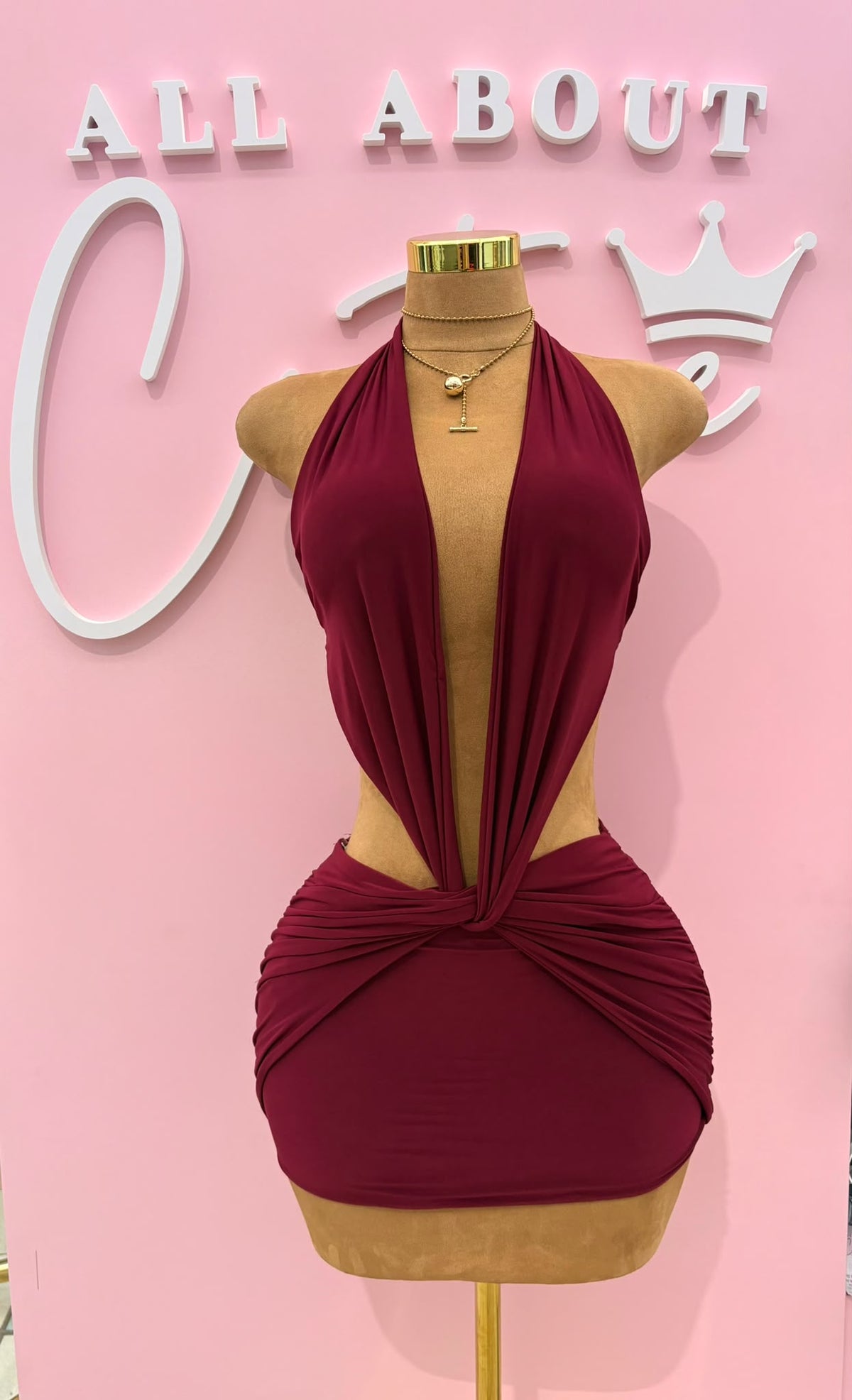 Burgundy Cutout Mini Dress