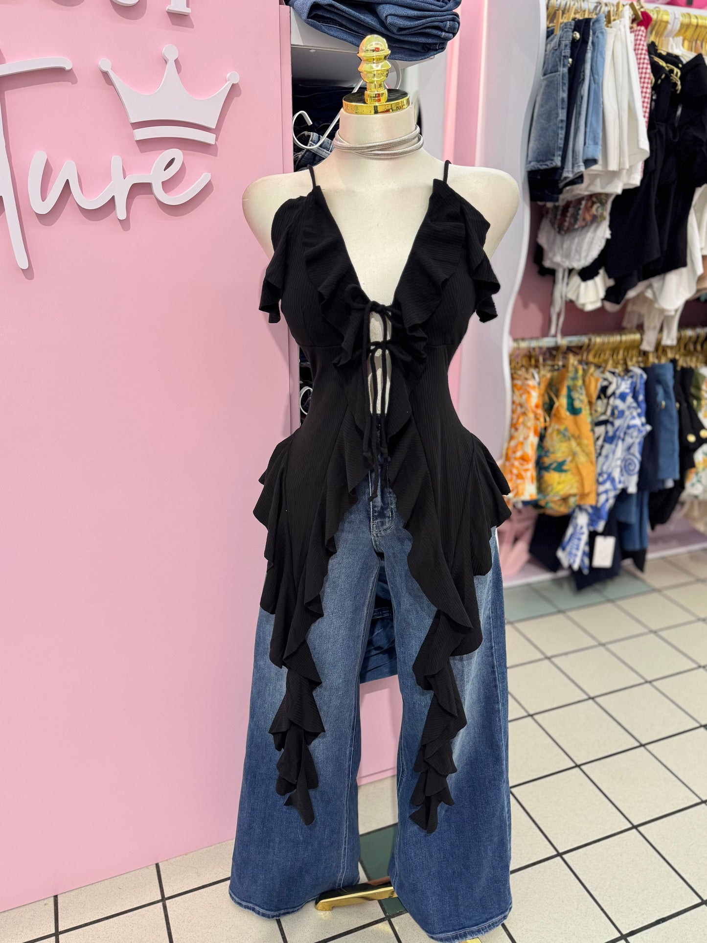Ruffle Tie Front Top