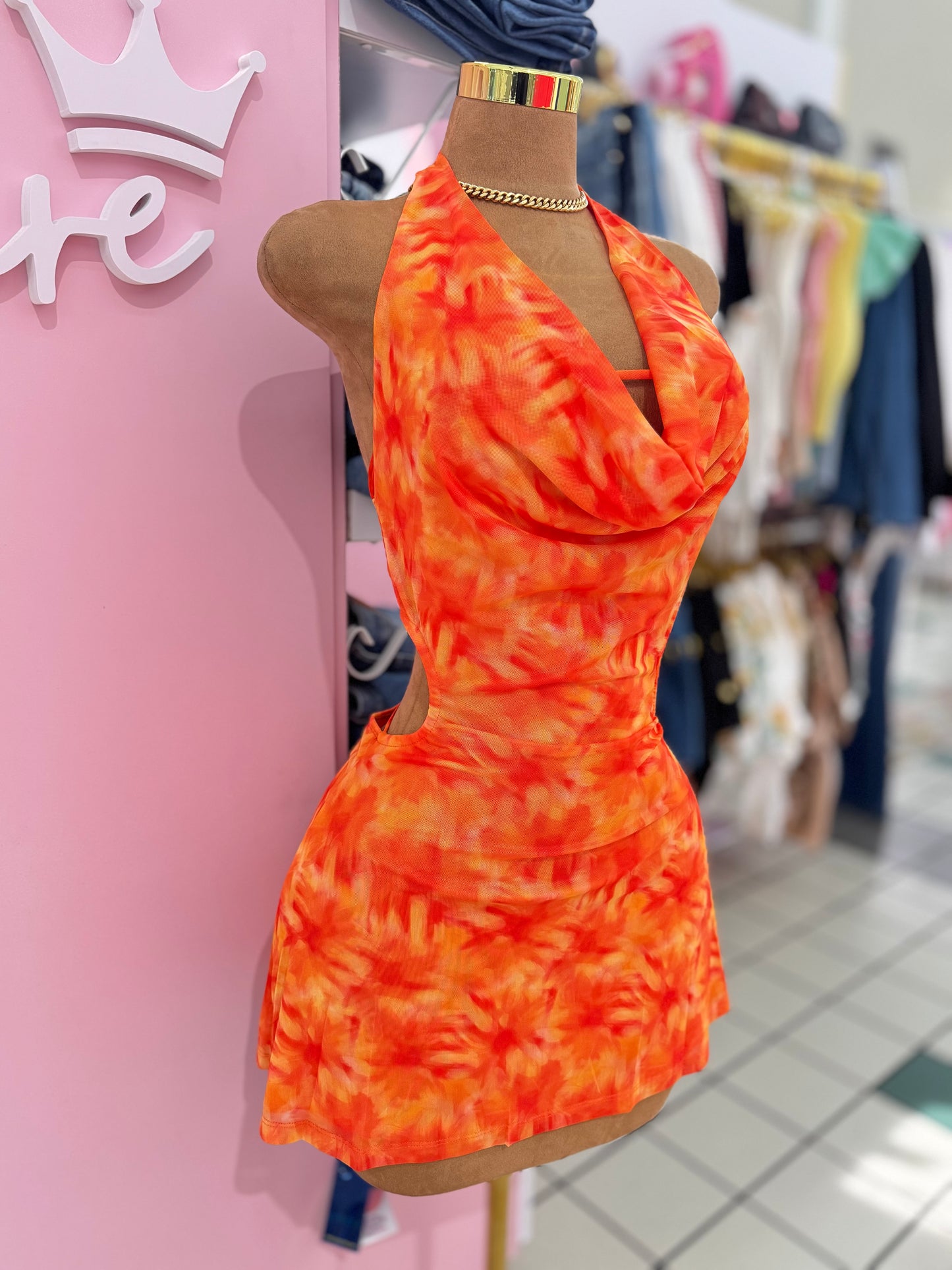 Sunset Glow Halter Mini Dress
