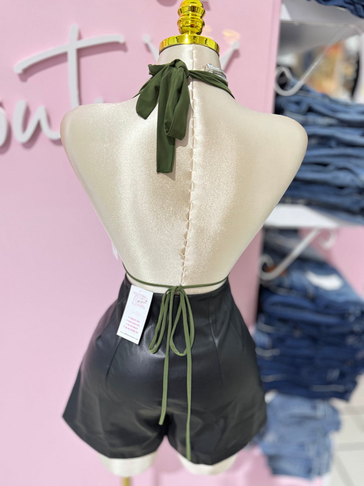 Olive Muse Cowl Neck Halter Top