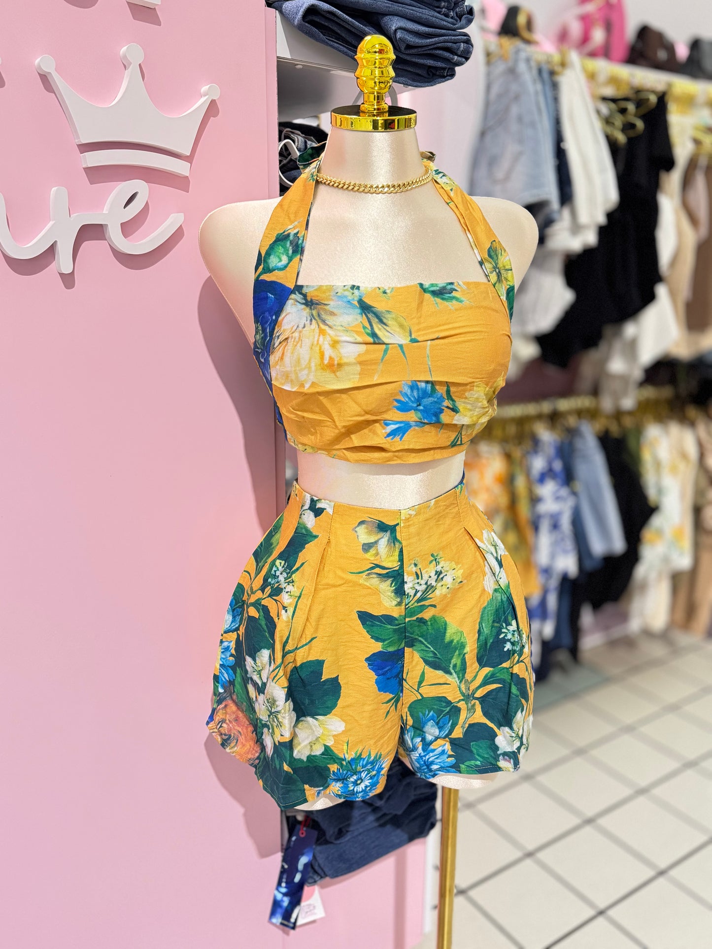 Golden Bloom Halter Short Set