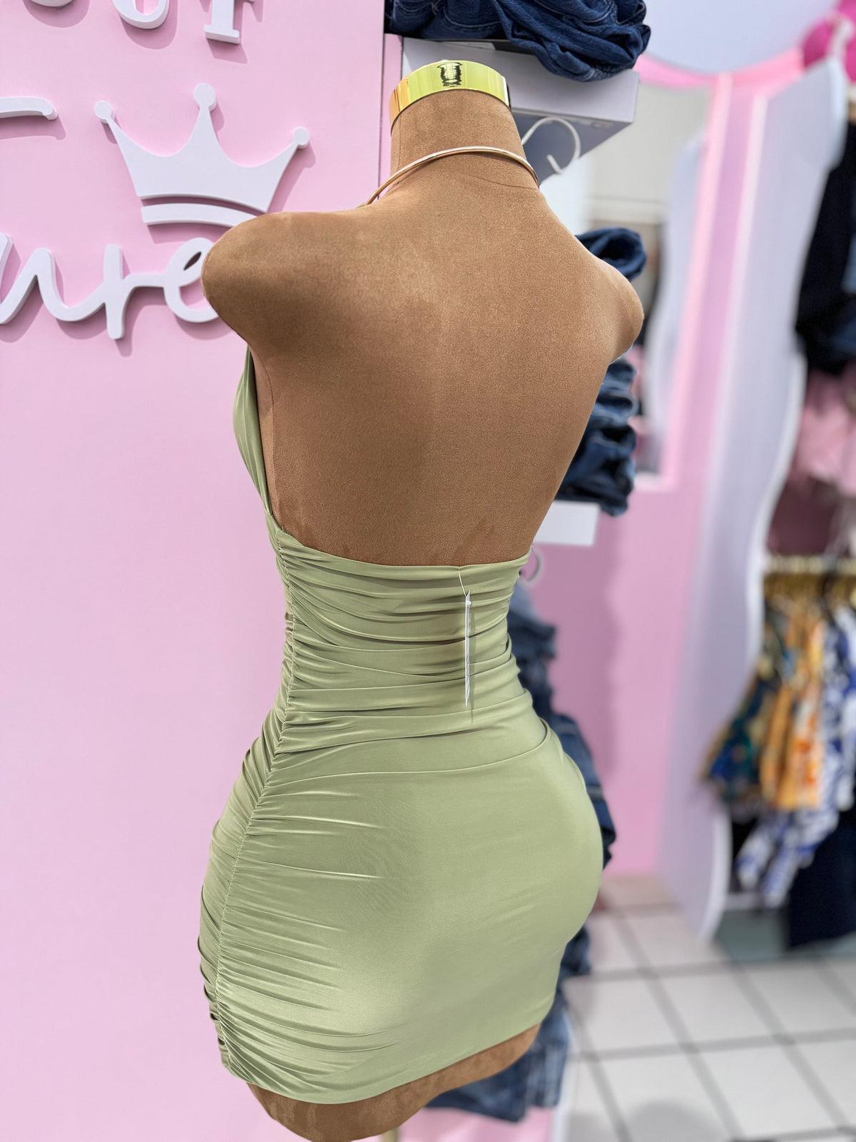 Olive Muse Halter Mini Dress