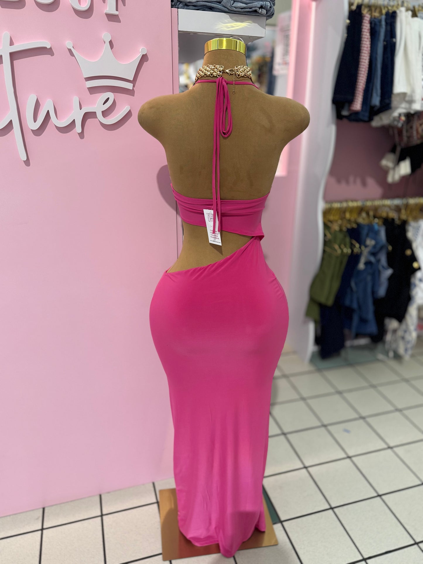 Fuchsia Ring Cutout Maxi Dress