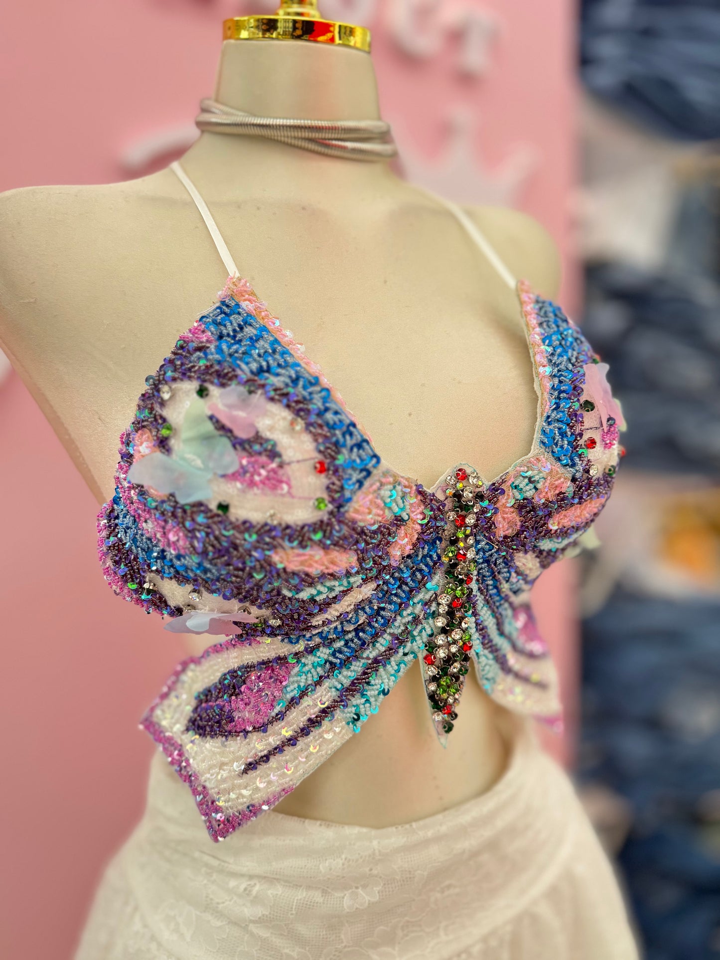 Butterfly Embellished Crop Top