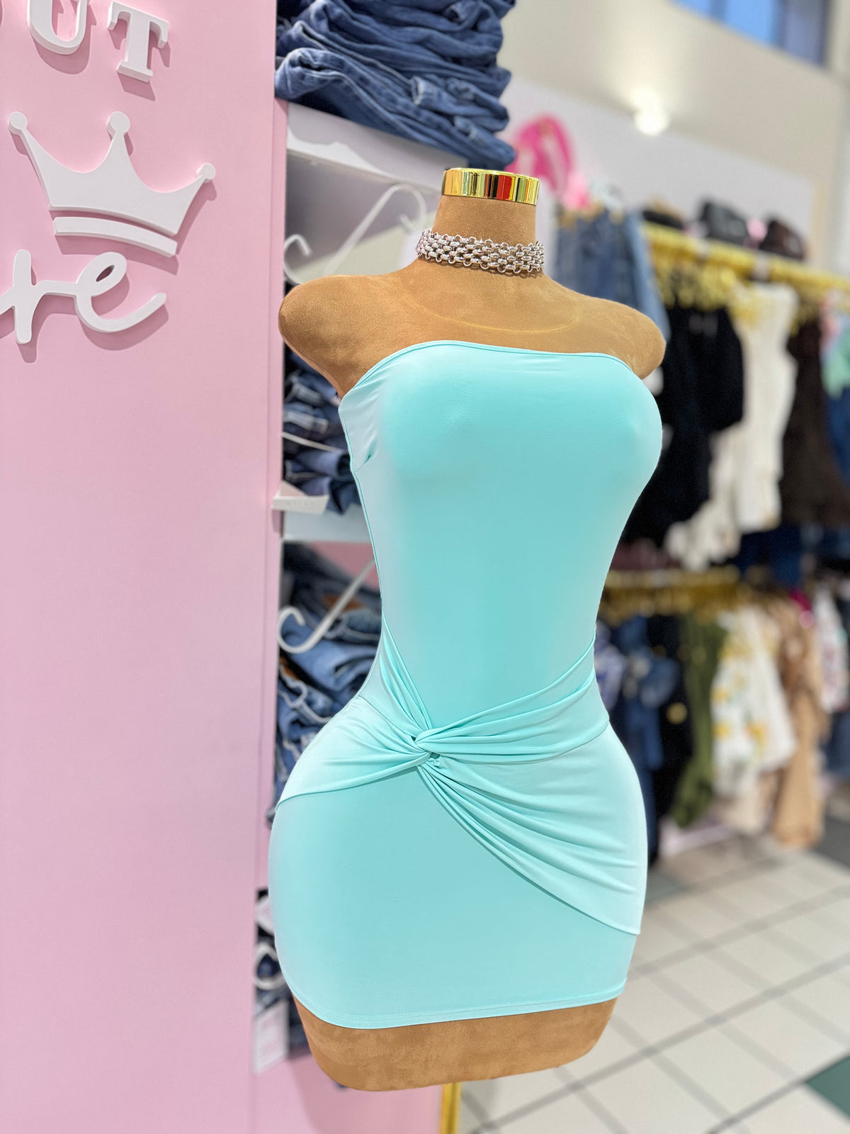 Aqua Twist Mini Dress