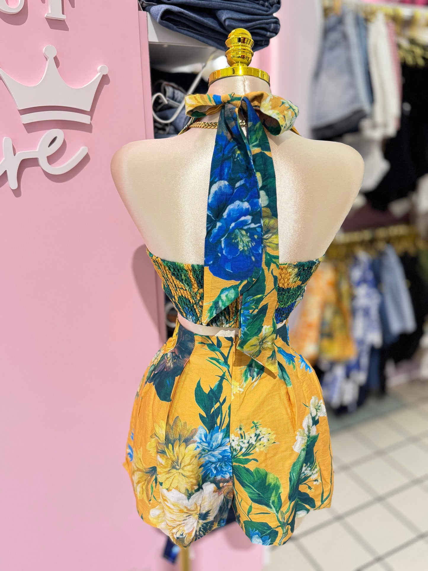 Golden Bloom Halter Short Set