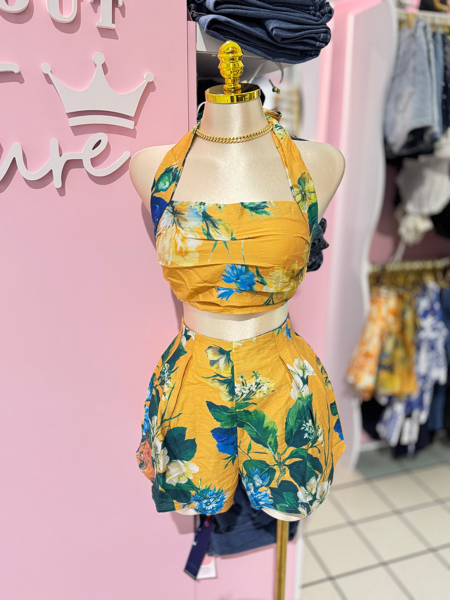 Golden Bloom Halter Short Set