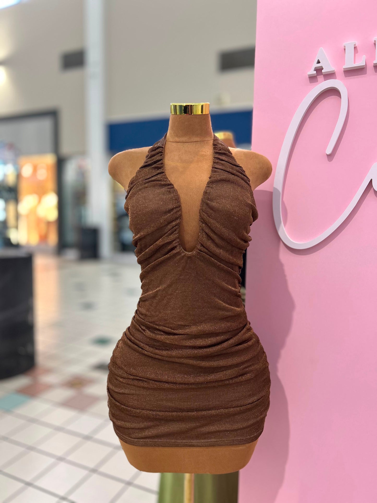 Ruched Halter Mini Dress – Chocolate