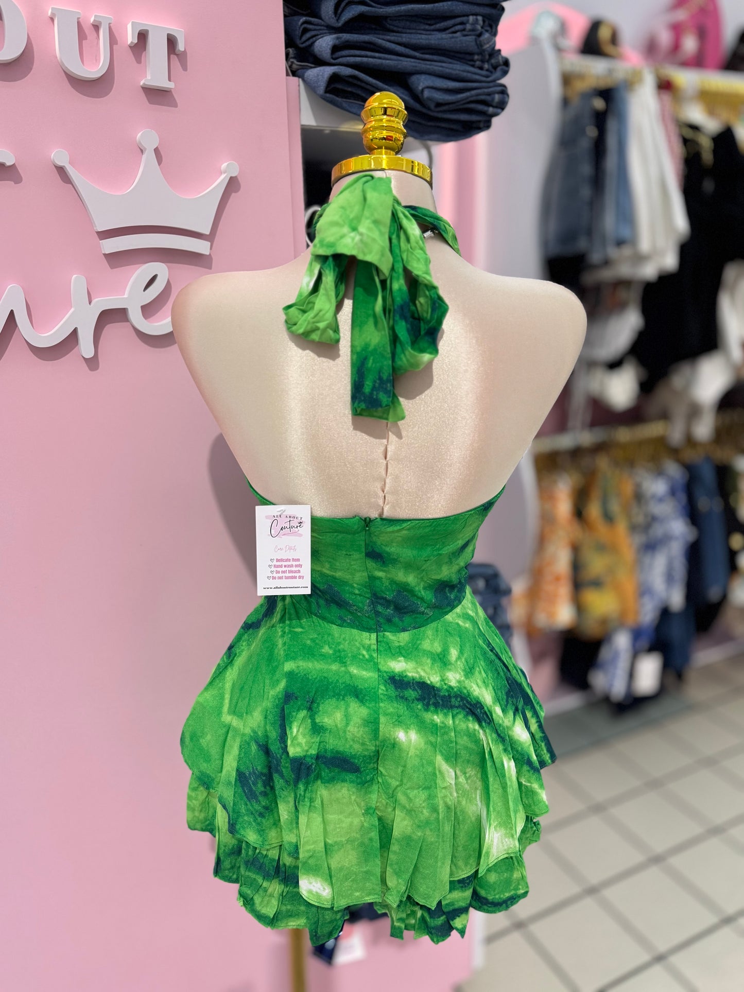 Green Tie-Dye Halter Romper